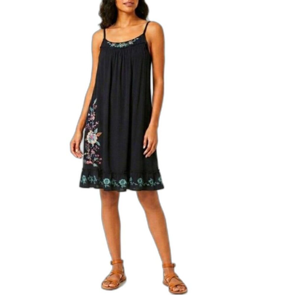 Johnny Was (JWLA) Black Multicolored Floral Embroidery Sleeveless Dress Size S